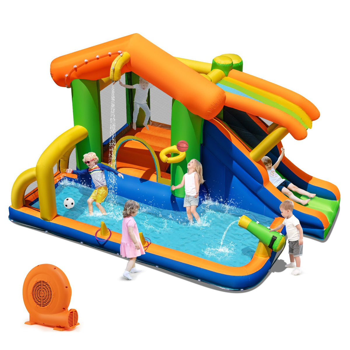 8-in-1 Jumping Castle with Slide and 520W Blower view 3