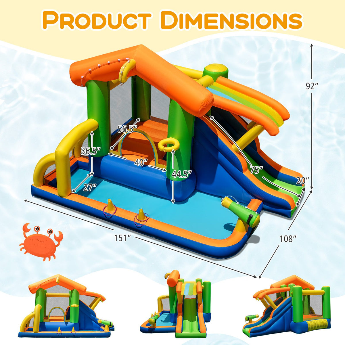8-in-1 Jumping Castle with Slide and 520W Blower view 4