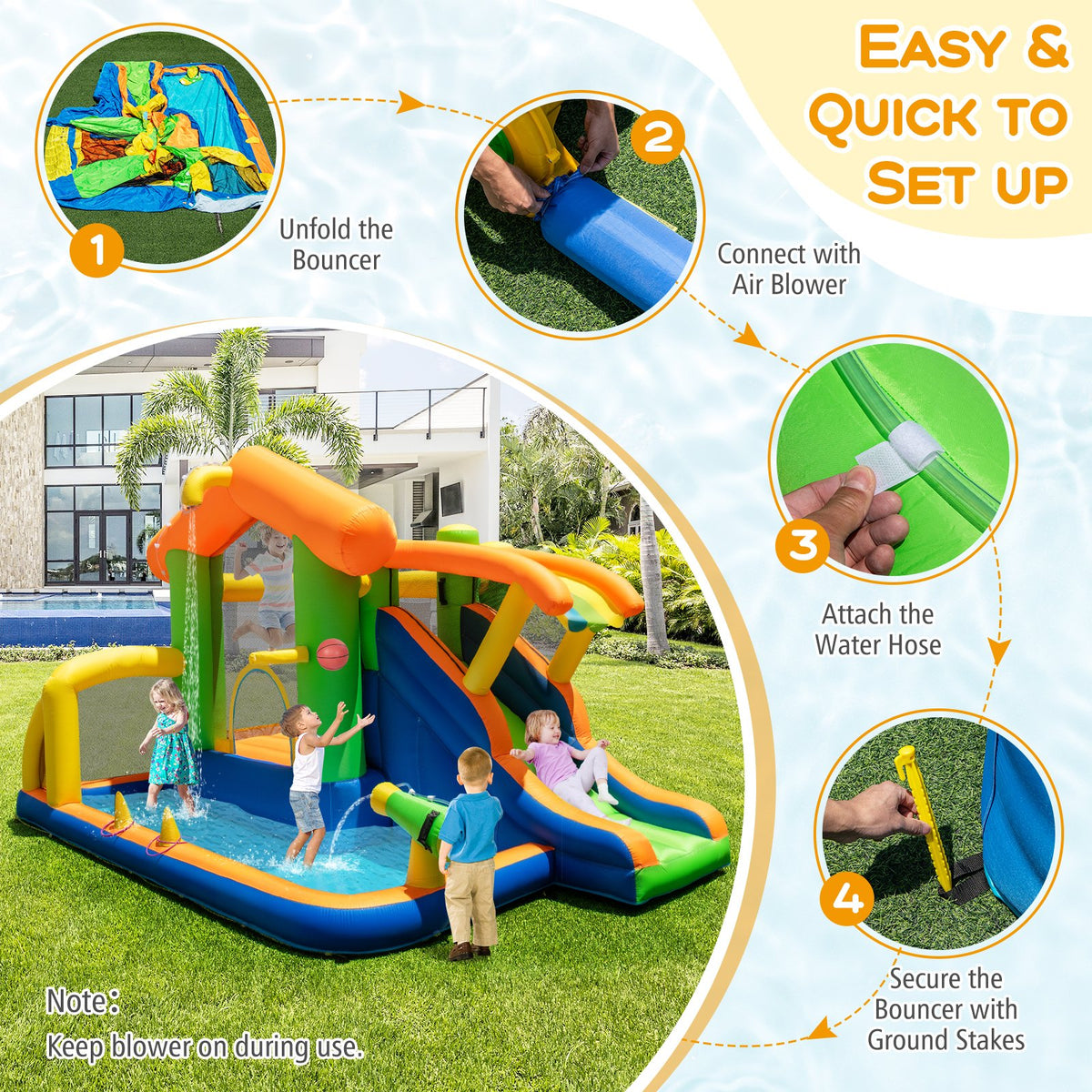 8-in-1 Jumping Castle with Slide and 520W Blower view 7