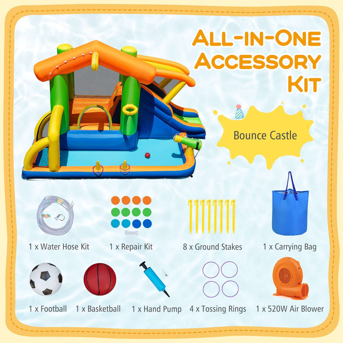 8-in-1 Jumping Castle with Slide and 520W Blower view 8