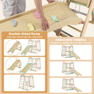8-in-1 Jungle Gym Wooden Montessori Climber Playset with Slide and Monkey Bar for Kids 3-5 Years Old-Multicolor view 6