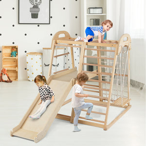 8-in-1 Jungle Gym Wooden Montessori Climber Playset with Slide and Monkey Bar for Kids 3-5 Years Old-Natural view 3