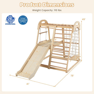 8-in-1 Jungle Gym Wooden Montessori Climber Playset with Slide and Monkey Bar for Kids 3-5 Years Old-Natural view 4