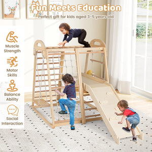 8-in-1 Jungle Gym Wooden Montessori Climber Playset with Slide and Monkey Bar for Kids 3-5 Years Old-Natural view 5