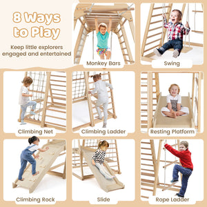 8-in-1 Jungle Gym Wooden Montessori Climber Playset with Slide and Monkey Bar for Kids 3-5 Years Old-Natural view 6