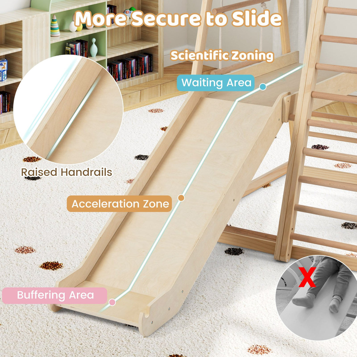8-in-1 Jungle Gym Wooden Montessori Climber Playset with Slide and Monkey Bar for Kids 3-5 Years Old-Natural view 8