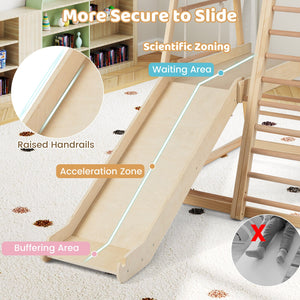 8-in-1 Jungle Gym Wooden Montessori Climber Playset with Slide and Monkey Bar for Kids 3-5 Years Old-Natural view 8