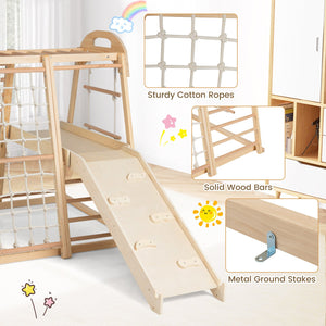 8-in-1 Jungle Gym Wooden Montessori Climber Playset with Slide and Monkey Bar for Kids 3-5 Years Old-Natural view 9