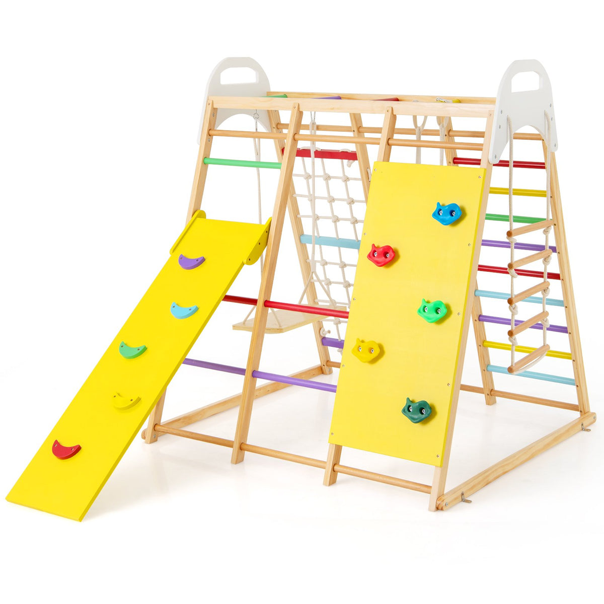 8-in-1 Wooden Jungle Gym Playset with Slide and Monkey Bars-Multicolor view 4