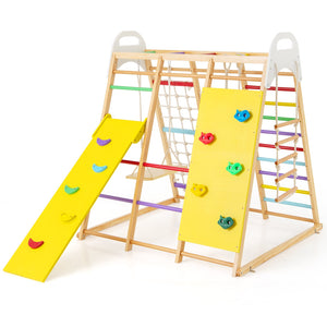 8-in-1 Wooden Jungle Gym Playset with Slide and Monkey Bars-Multicolor view 4