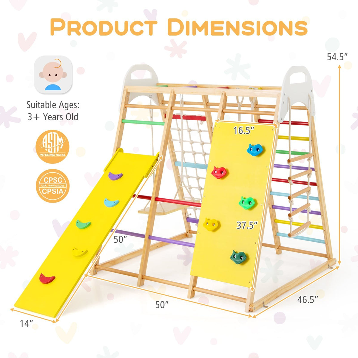 8-in-1 Wooden Jungle Gym Playset with Slide and Monkey Bars-Multicolor view 5