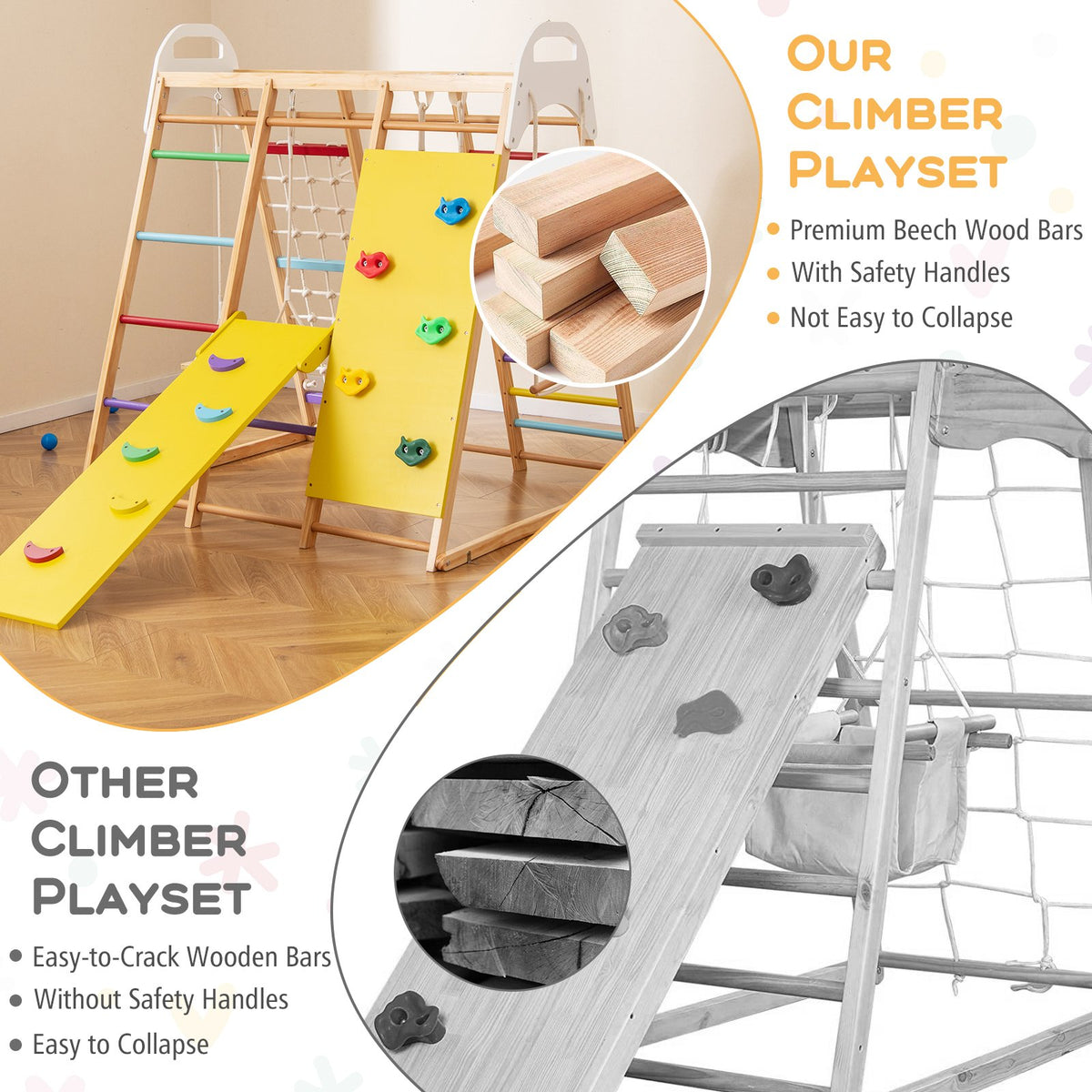 8-in-1 Wooden Jungle Gym Playset with Slide and Monkey Bars-Multicolor view 8