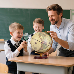 8 Inch Illuminated World Globe Night Light up Globe Lamp with Wooden Stand and HD Map-Brozen view 2