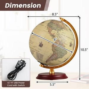 8 Inch Illuminated World Globe Night Light up Globe Lamp with Wooden Stand and HD Map-Brozen view 4