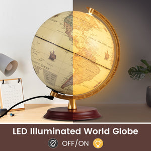 8 Inch Illuminated World Globe Night Light up Globe Lamp with Wooden Stand and HD Map-Brozen view 6