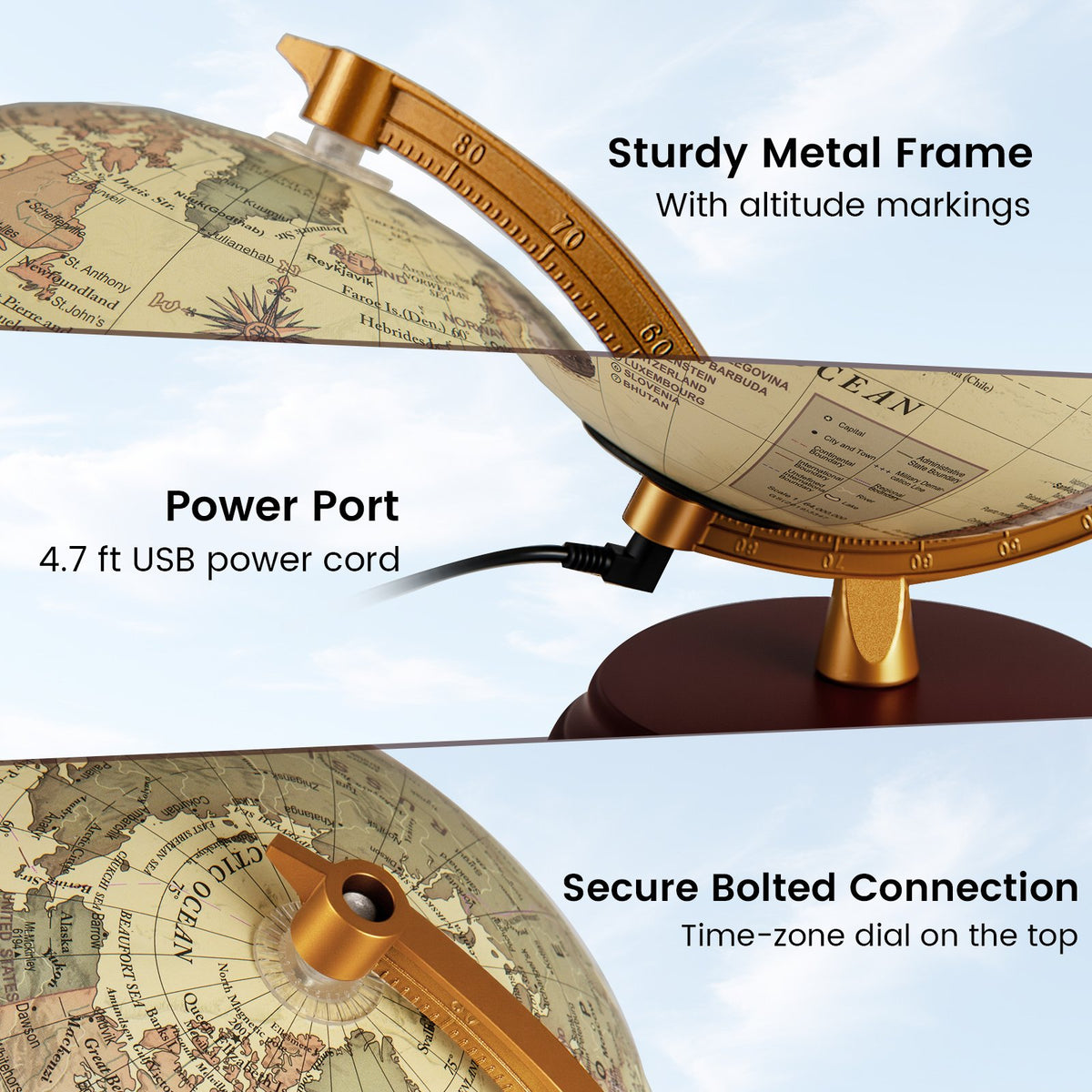 8 Inch Illuminated World Globe Night Light up Globe Lamp with Wooden Stand and HD Map-Brozen view 8