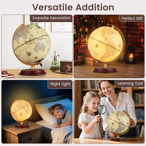8 Inch Illuminated World Globe Night Light up Globe Lamp with Wooden Stand and HD Map-Brozen view 9