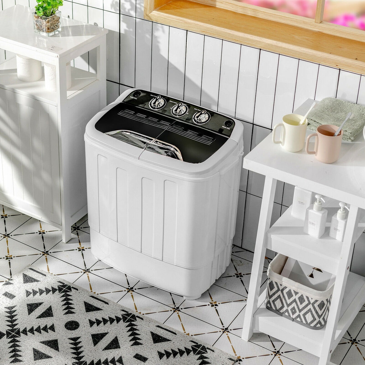 8 Lbs Compact Mini Twin Tub Washing Spiner Machine for Home and Apartment view 2
