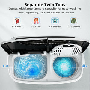 8 Lbs Compact Mini Twin Tub Washing Spiner Machine for Home and Apartment view 7