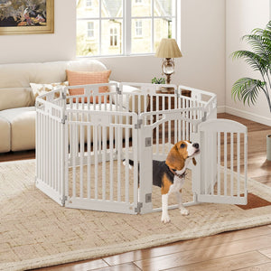 8-Panel Tall Plastic Dog Fence Indoor Outdoor Puppy Pen with Locking Door-White view 3