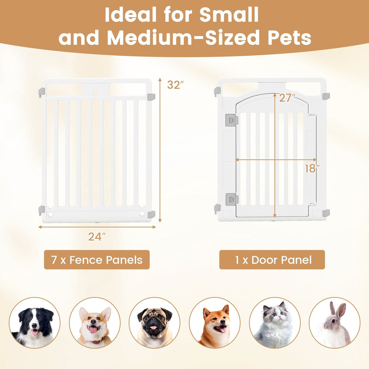 8-Panel Tall Plastic Dog Fence Indoor Outdoor Puppy Pen with Locking Door-White view 4