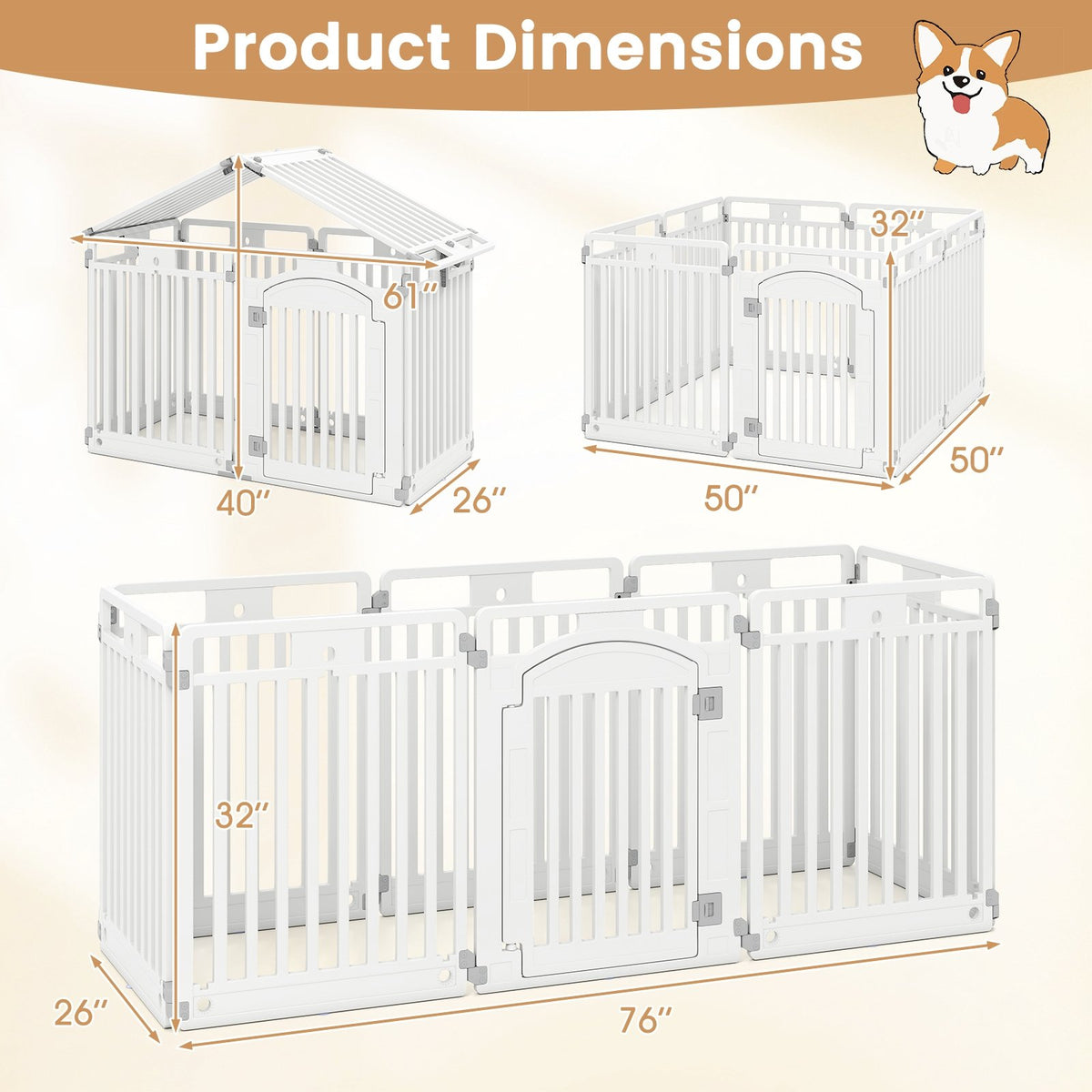 8-Panel Tall Plastic Dog Fence Indoor Outdoor Puppy Pen with Locking Door-White view 6