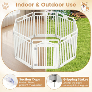 8-Panel Tall Plastic Dog Fence Indoor Outdoor Puppy Pen with Locking Door-White view 7