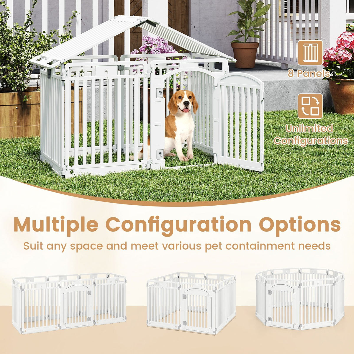 8-Panel Tall Plastic Dog Fence Indoor Outdoor Puppy Pen with Locking Door-White view 9