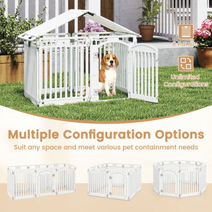 8-Panel Tall Plastic Dog Fence Indoor Outdoor Puppy Pen with Locking Door-White view 9