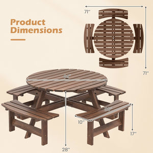8-Person Round Picnic Table Set Circular Patio Dining Camping Table with Benches-Brown view 5