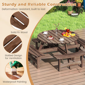 8-Person Round Picnic Table Set Circular Patio Dining Camping Table with Benches-Brown view 7