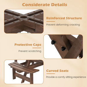 8-Person Round Picnic Table Set Circular Patio Dining Camping Table with Benches-Brown view 9