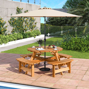 8-Person Round Picnic Table Set Circular Patio Dining Camping Table with Benches-Yellow view 3