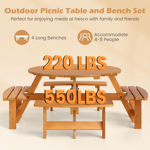 8-Person Round Picnic Table Set Circular Patio Dining Camping Table with Benches-Yellow view 6