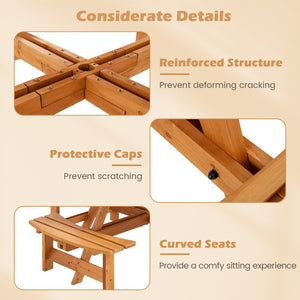 8-Person Round Picnic Table Set Circular Patio Dining Camping Table with Benches-Yellow view 7
