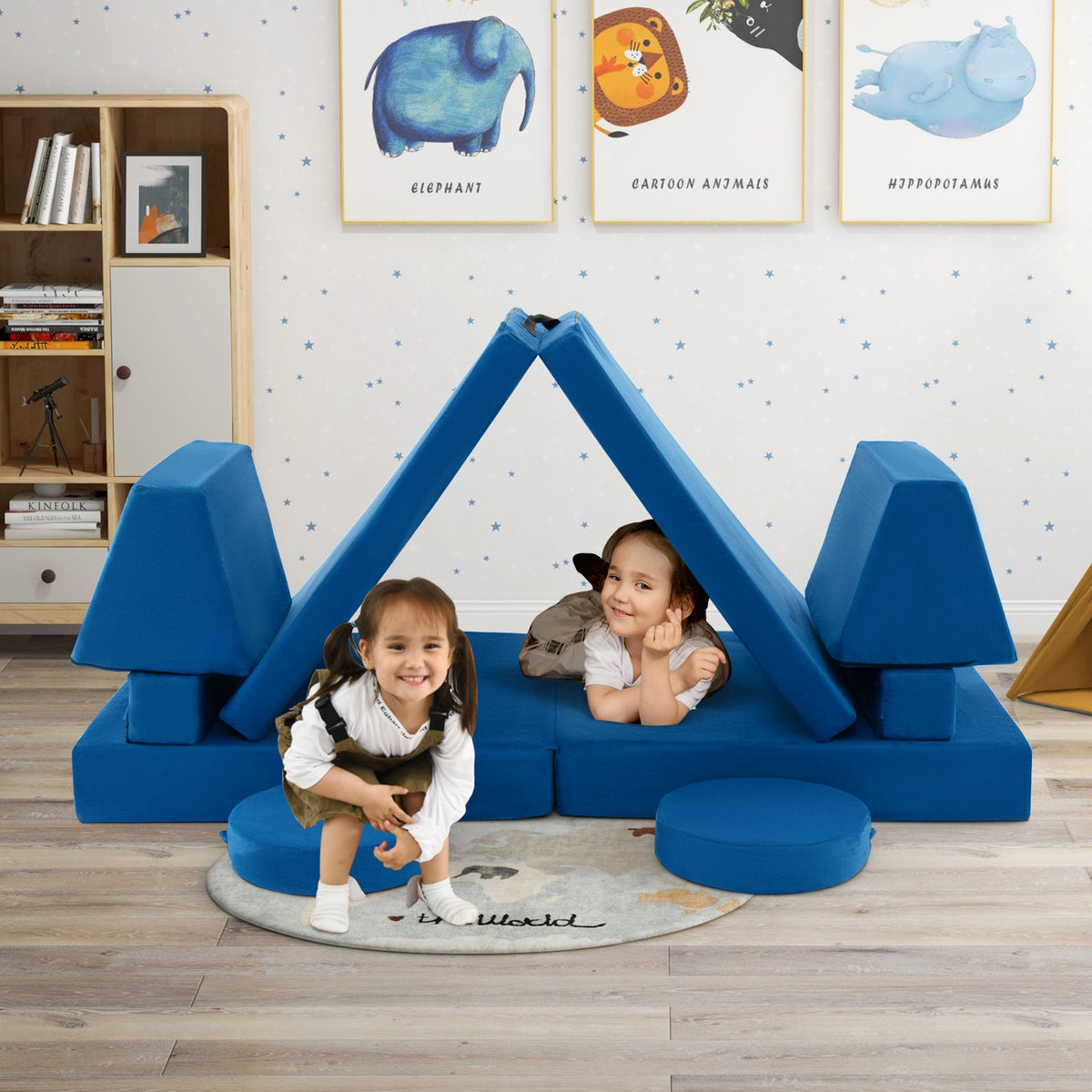 8-Piece Kids Play Couch Sofa with Portable Handle-Blue view 2
