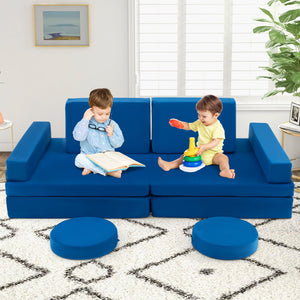 8-Piece Kids Play Couch Sofa with Portable Handle-Blue view 3