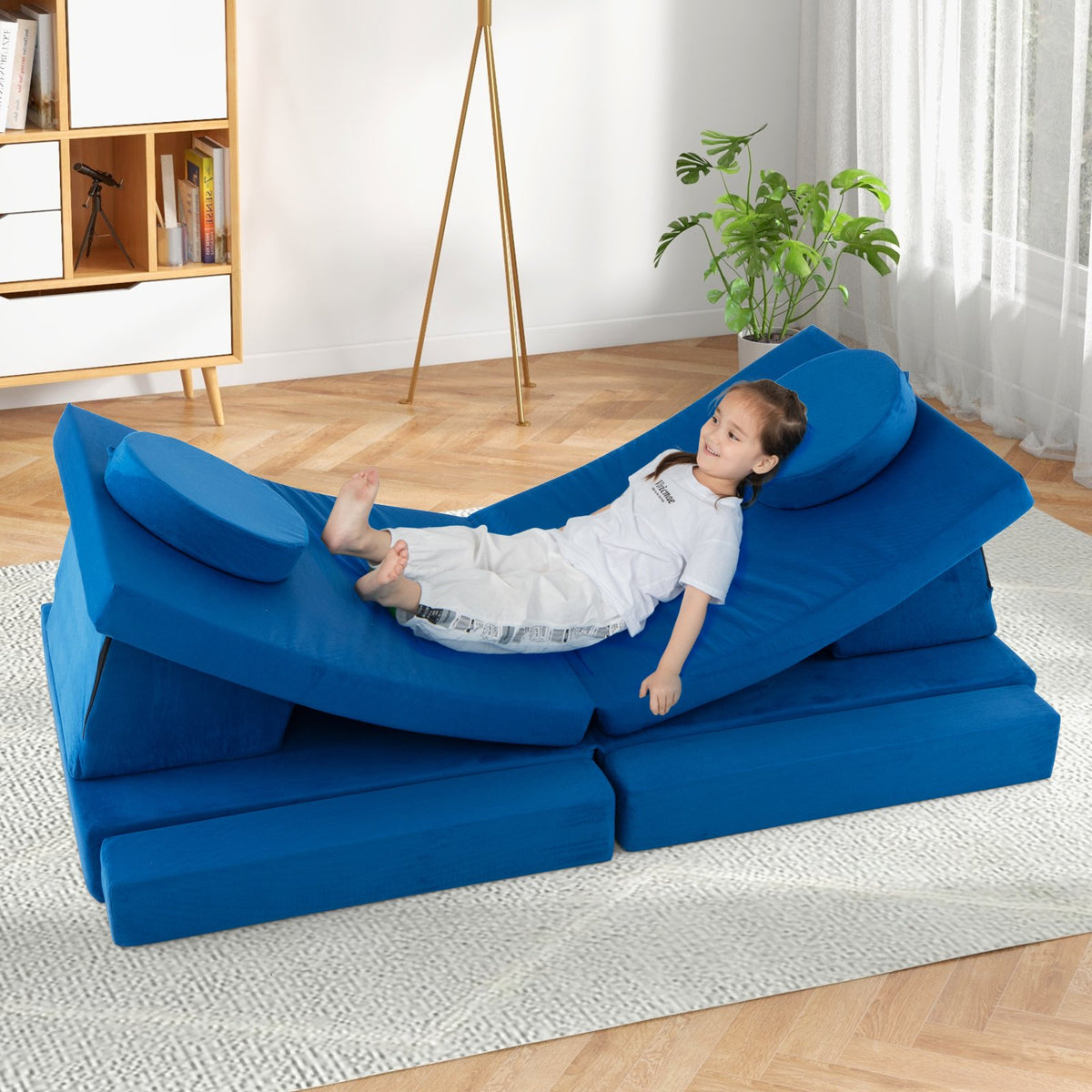 8-Piece Kids Play Couch Sofa with Portable Handle-Blue view 6