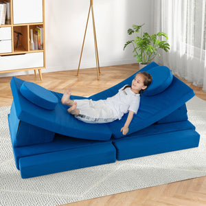 8-Piece Kids Play Couch Sofa with Portable Handle-Blue view 6