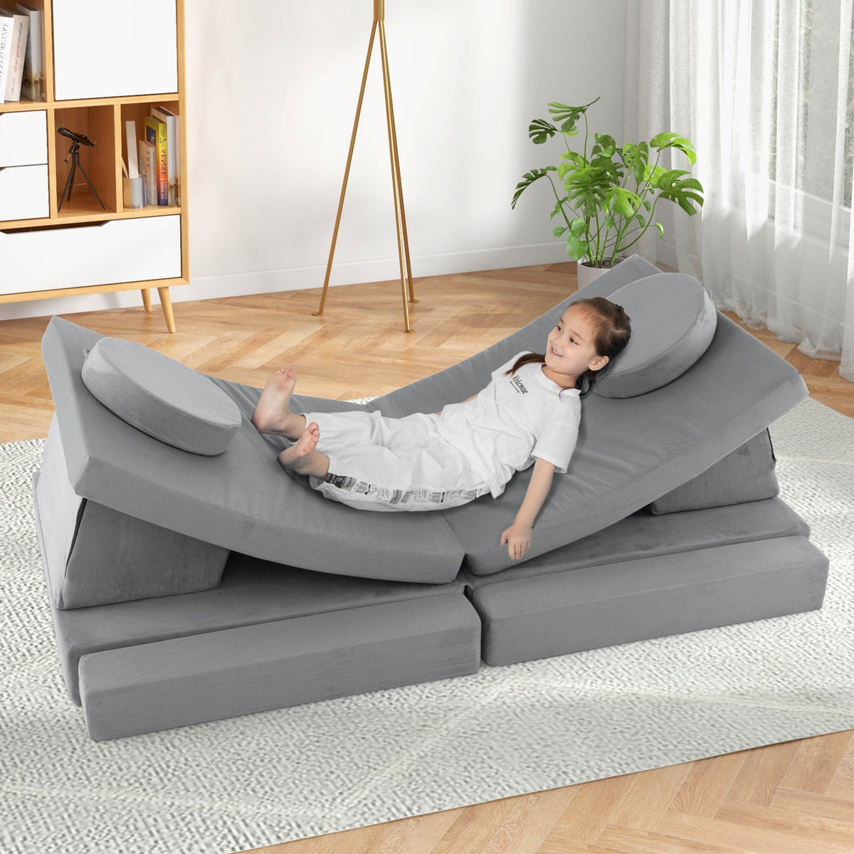 8-Piece Kids Play Couch Sofa with Portable Handle-Gray view 6