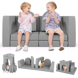 8-Piece Modular Kids Play Couch with Comfy Suede Fabric-Gray view 3