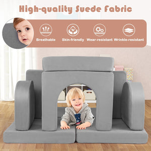 8-Piece Modular Kids Play Couch with Comfy Suede Fabric-Gray view 6
