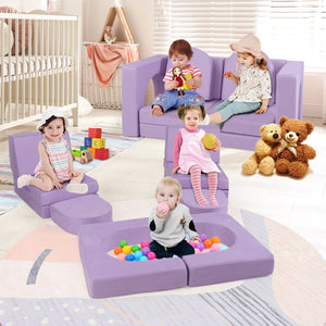 8-Piece Modular Kids Play Couch with Comfy Suede Fabric-Purple view 2