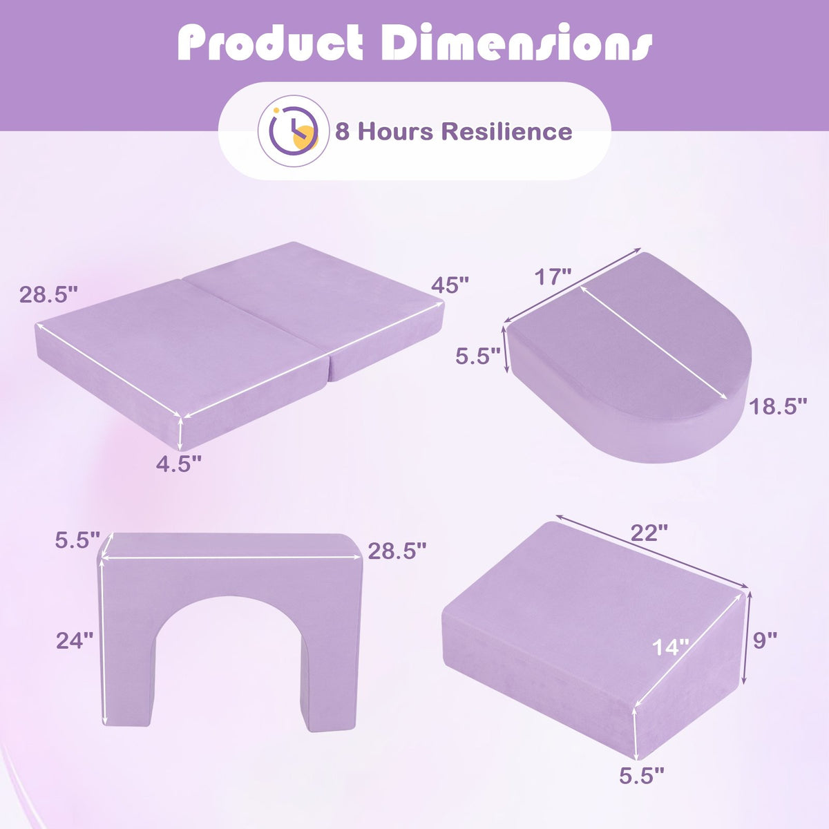 8-Piece Modular Kids Play Couch with Comfy Suede Fabric-Purple view 4