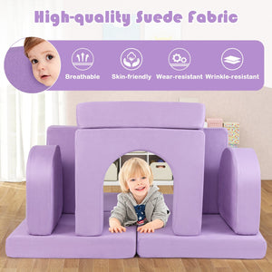 8-Piece Modular Kids Play Couch with Comfy Suede Fabric-Purple view 5