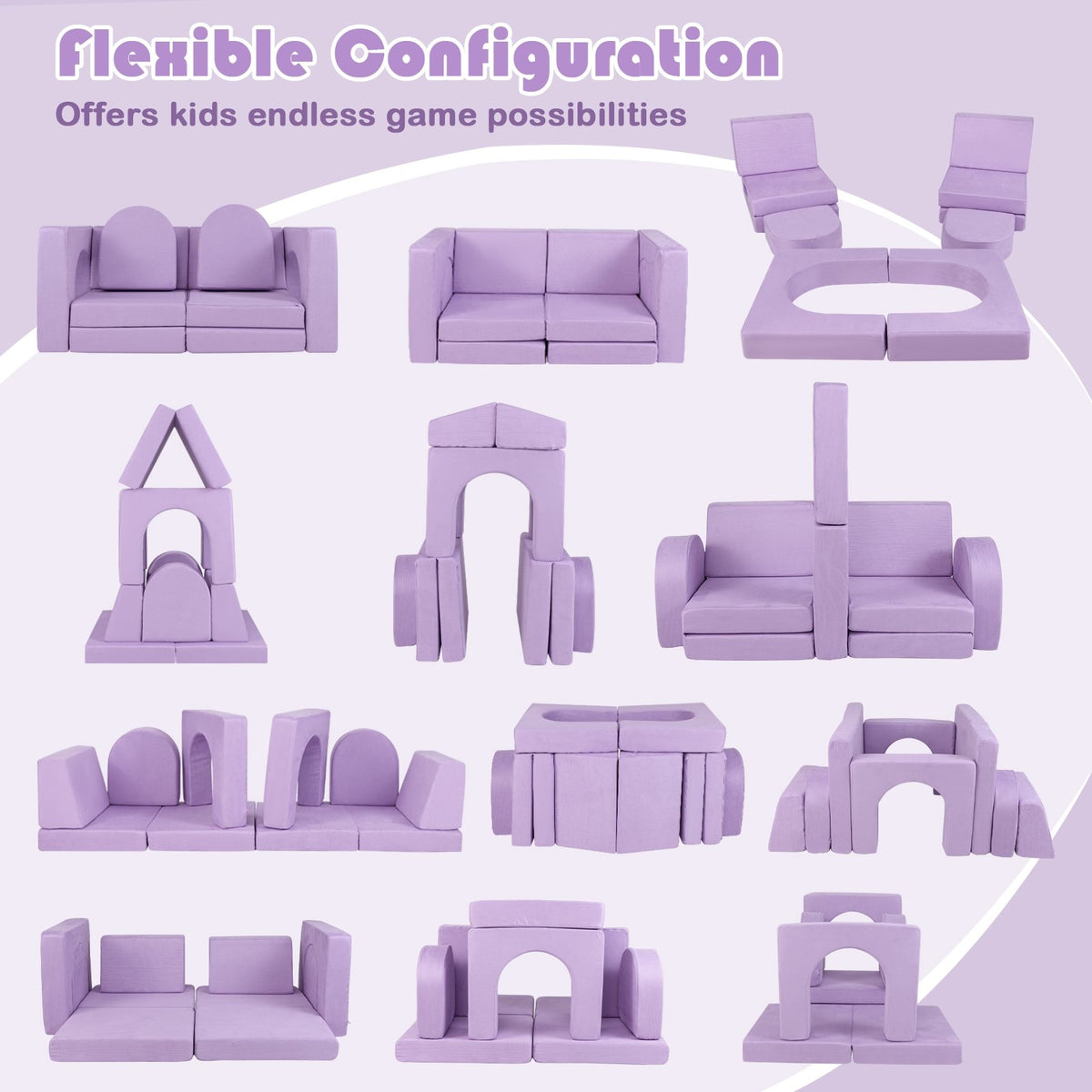 8-Piece Modular Kids Play Couch with Comfy Suede Fabric-Purple view 6