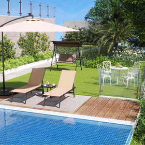 8-Piece Outdoor Furniture Set-Solar Umbrella, Bistro Set, Conversation Set, Chaise Lounger, Folding Bed, Side Table, Swing Chair & Dining Set
