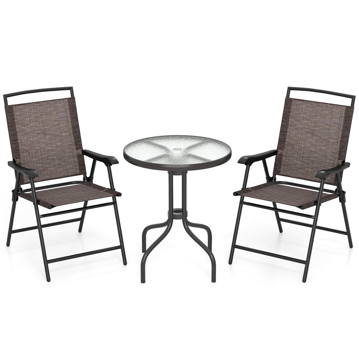 8-Piece Outdoor Furniture Set-Solar Umbrella, Bistro Set, Conversation Set, Chaise Lounger, Folding Bed, Side Table, Swing Chair & Dining Set view 5