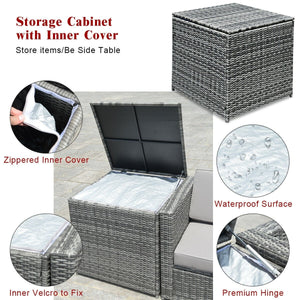 8 Piece Wicker Sofa Rattan Dinning Set Patio Furniture with Storage Table-Red view 3