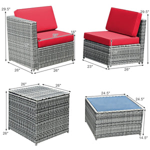 8 Piece Wicker Sofa Rattan Dinning Set Patio Furniture with Storage Table-Red view 4